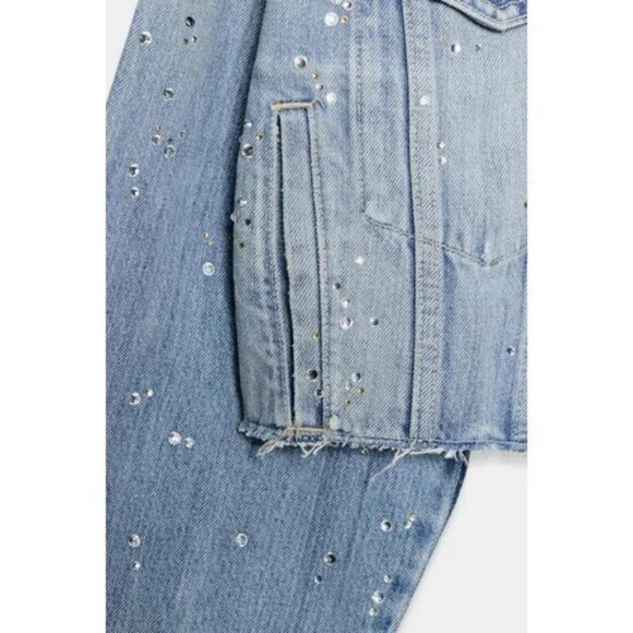 ZARA TRF STRASS CROP DENIM JACKET - Picture 9 of 9